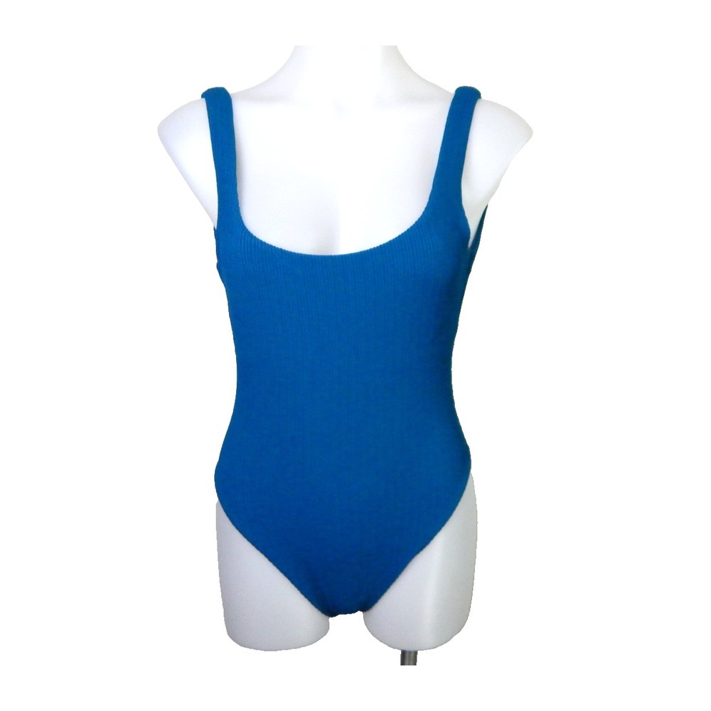 Vitamin A Swimsuit Teal Blue Ribbed Scoop Back One Piece
